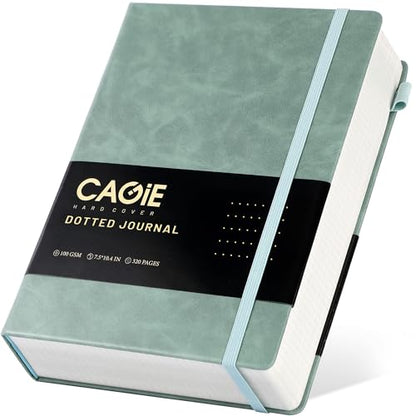 CAGIE Bullet Dotted Journal Notebook 320 Pages 100 GSM Paper Hardcover B5 Dot Grid Notebook Leather Journals for Writing Women Men Work Journaling, Green - color: Green, style: Dotted B5