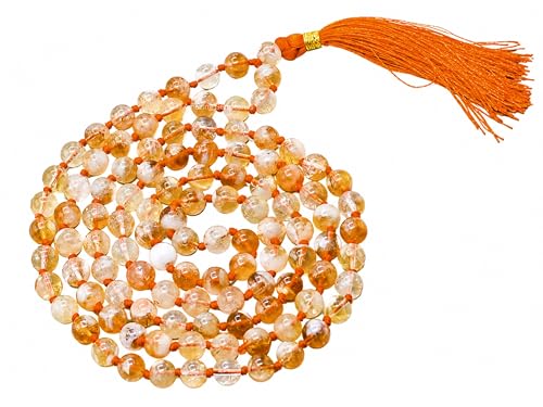 Amazing Gemstone Japa Mala 108 Prayer Beads Necklace and Wrist Mala Bracelet for Meditation - color: Citrine, size: Hand Knotted