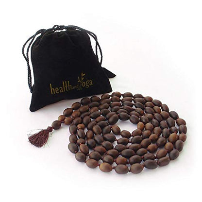 HealthAndYoga™ Lotus Mala Beads with Velvet Pouch (86 cm String, 108+1 Seeds)- Prayer, Meditation, Energy Chakra Balancing, Mantra Japa Recitation for Spiritual Growth – Long Necklace with Large Beads