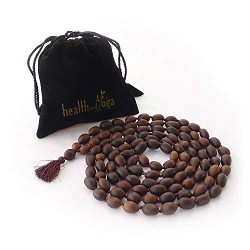 HealthAndYoga™ Lotus Mala Beads with Velvet Pouch (86 cm String, 108+1 Seeds)- Prayer, Meditation, Energy Chakra Balancing, Mantra Japa Recitation for Spiritual Growth – Long Necklace with Large Beads