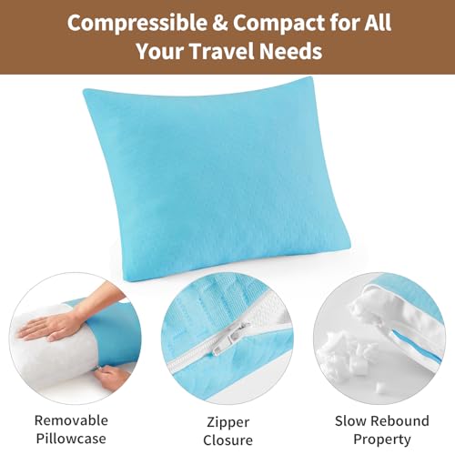 Small Shredded Memory Foam Pillow, Camping Pillow Travel Pillow - Compressible Medium Firm, Breathable Cover, Ideal Backpacking Hiking, Airplane and Car (Sky Blue, M) - color: Sky Blue, size: M-17.7 X 13.8 Inch
