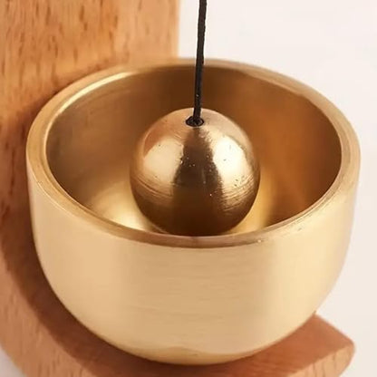 Master Flame Solid Wood Meditation Bell with Brass Bowl, Traditional C-Shaped Stand, Magnetic Striker, Healing Tones for Home, Office, Mindfulness, 15cm Height (Variation 1)