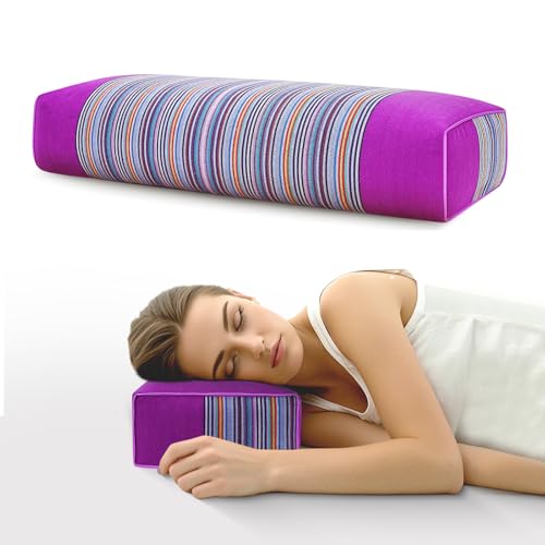 Buckwheat Pillow & Cervical Pillows for Sleeping (21x8x3inch) 100% Organic Coarse Cloth Package w Organic Buckwheat Hulls, Natural Cooling Technology and Relieve Cervical Pain. (Purple) - color: Purple