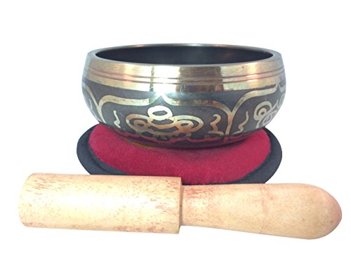 Eight Lucky Symbol Yoga Tibetan Singing Bowl with Embroidered Om Cushion