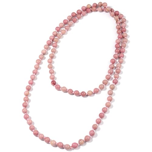 Beaded Necklace Hand Knotted for Woman - color: Rhodonite