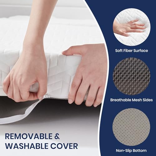 Hanherry 4 Inch Foldable Mattress Queen Size, Tri-Folding Portable Memory Foam Topper Floor Bed with Storage Bag, Washable Cover for Travel, Camping, RV, Guest - size: Queen (79 × 59 inch)