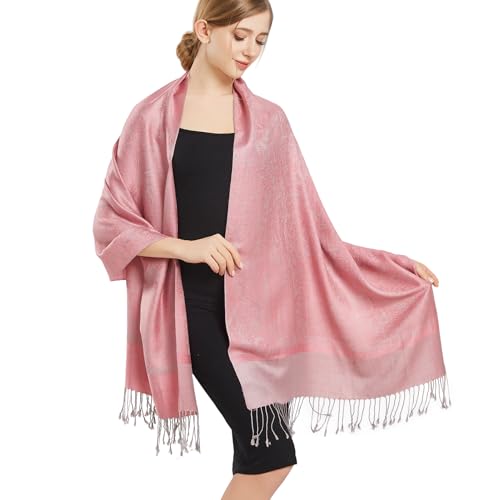 Silky Paisley Pashmina Shawl Scarf-Women's Soft Double-side Jacquard Pashminas Wrap for Evening Dress Travel Shawl - color: A-rubber Red