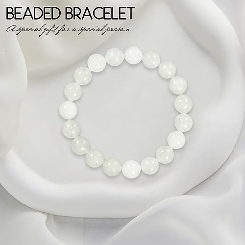 Natural Stretch Jade Bracelet for Women Men 10MM Bead 6.7 Inch to 7.5 inch Healing Crystal Energy Gemstone Bracelet for Women Men Gift - color: white