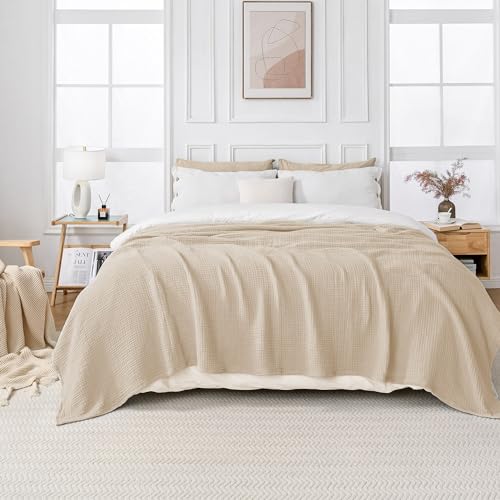 Esterra Muslin Blanket Twin Size Cozy Soft Lightweight Pre-Washed Cotton Blanket, All Season Breathable 4-Layer Gauze Blanket Throw for Couch Bed, Neutral, 66x90 Inches - color: 02 - Neutral, size: Twin (66"x90")