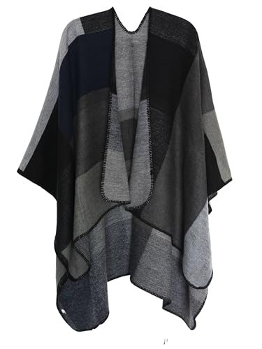 MissShorthair Women's Printed Shawl Wrap Fashionable Open Front Poncho Cape, Gift for Women - color: A-black Grey