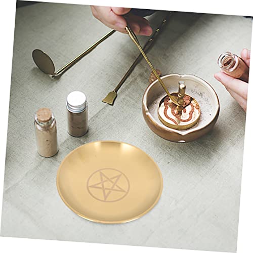 Pentacle Altar Candle Tray Set 2pcs Brass Star Ceremony Plate for Religious Offerings Decorative Candlestick Holder Storage Display for Home Decor