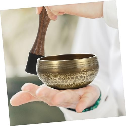 LIFKOME Hand-hammered Meditation Bowl Set for Yoga Relaxation Yellow Tibetan Singing Bowl with Mesmerizing Sound Portable Stress Relief Tool for Mindfulness and Calm