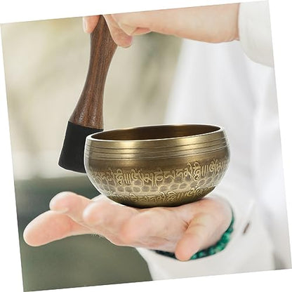 LIFKOME Hand-hammered Meditation Bowl Set for Yoga Relaxation Yellow Tibetan Singing Bowl with Mesmerizing Sound Portable Stress Relief Tool for Mindfulness and Calm