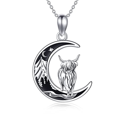 Sterling Silver Cute Animal Pendant Necklace Fox/Snake/Unicorn/Owl on Moon/Rabbit/Horse Necklace Jewelry for Women Mom Sister - style: highand cow-1