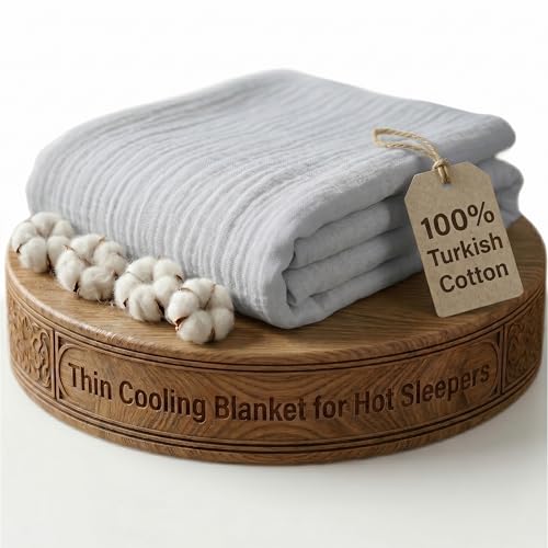Goqan Muslin Blanket Twin 55x79 – 100% Turkish Cotton 4 Layer Boho Muslin Blanket for Adults, Four Season, Lightweight and Thin, Soft, Breathable, for Bed, Couch - Light Grey - color: Light Grey, size: Twin (55"x79")