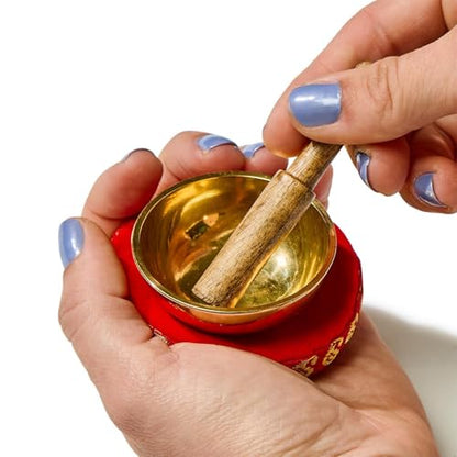 Two's Company Chakra Mini Singing Bowl Set, 3-Inch, Brass, Red