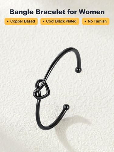 U7 Unisex Simple Cuff Bracelet 18K Real Gold Platinum Plated Fine Bracelets Fashion Jewelry Open Bangle Cuff Bracelets, Twisted or Heart Style - color: D.Knot Bracelet-Black