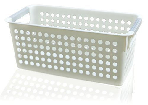 Basicwise Rectangular Plastic Storage Basket with Easy-Grip Handles Ventilated Organizer Bin for Bathroom Pantry Closet Laundry Kitchen Shelves Countertops and Home Organization Essentials, White - size: 1