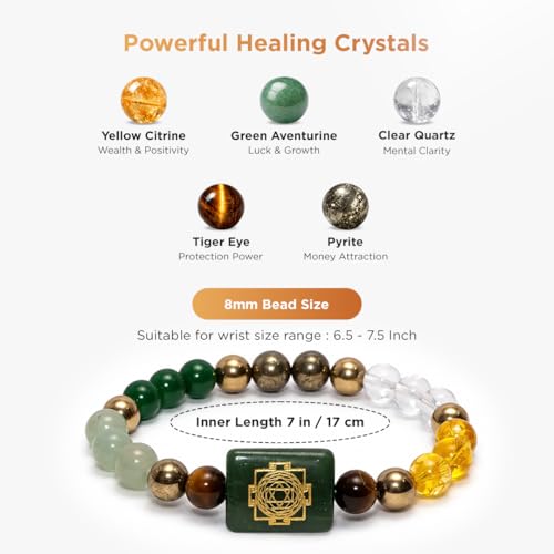 Natural Healing Dhan Yog Bracelets For Men & Women Certified Gemstone 8mm Beads for Money Magnet & Wealth Attraction, Prosperity, Success, Protection, Luck, Stress Relief & Emotional Balance DhanYog Bracelet - color: Kuber Dhanyog