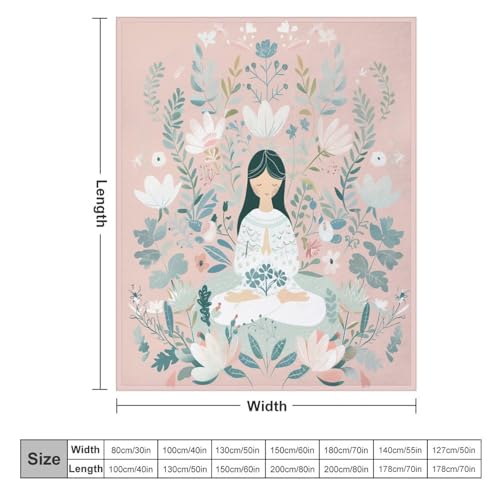 Cartoon Meditation Woman Throw Blanket, Soft Cozy Warm Flannel Cute Lotus Flower Botanical Blanket for Couch Sofa Bed, 40"x50" - color: Cartoon Meditation Woman, size: 40"x50"