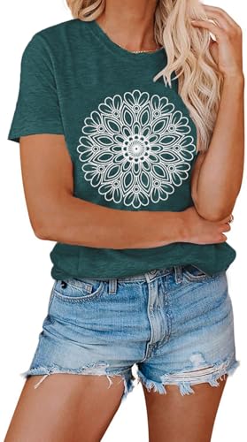 Flower Tshirts Shirts for Women Cute Dandelion Tshirt Casual Short Sleeve Wildflower Floral Heart Print Graphic Tee Tops