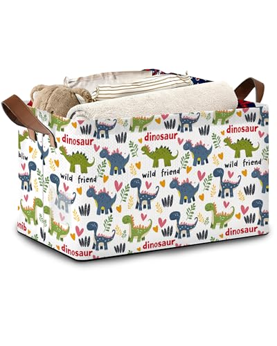 Cute Dinosaur Storage Basket,Fern Plant Collapsible Storage Bin Cubes for Living Room Bedroom Blankets Home Storage 17x11.5x10Inch - color: Cute Dinosaur Fern Plant