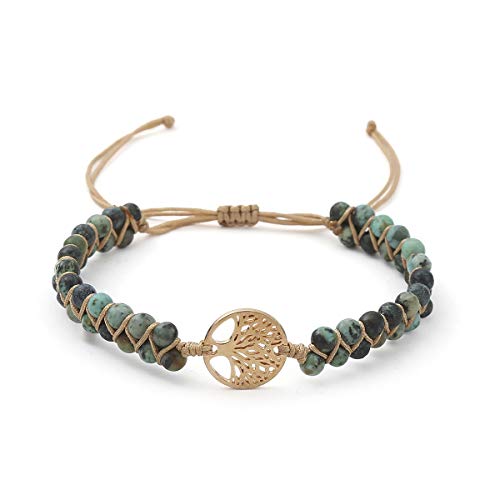 Jinxiuge Tree of Life Turquoise Stone Bracelet for Women Handmade Braided Layered Bead Bracelet with Black Gift Box - style: Style-C