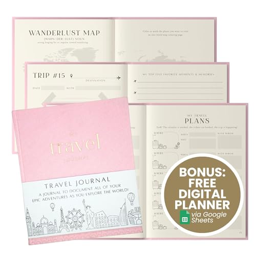 Inspired Ink Travel Journal for Women and Men Travel Bucket List Journal 210 Pages Traveler Adventure Notebook – Itinerary Planner Organizer & Traveling Memory Diary Memorial Gift for Travelers - Pink - color: Pink