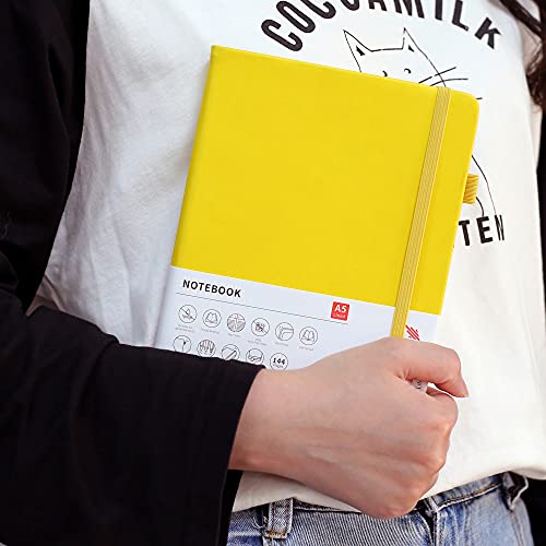 Lined Journal Notebooks with Pen Loop, Hardcover Notebook Journal for Work, 100Gsm Premium Thick Paper with Inner Pocket, Medium 5.7''''x8.4'''', ?Yellow, Ruled, 1 Pack - color: Yellow