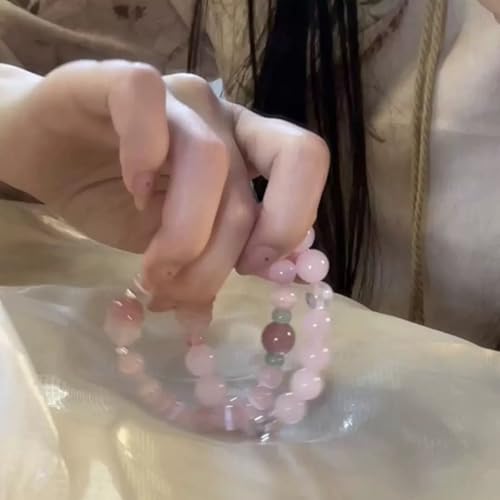 Rose Quartz Bracelet, 8mm Natural Gemstone Love Stone Jewelry Anxiety Relief & Meditation Support Heart Chakra Balance Valentine’s Mother’s Day Gift for Her - color: Goddess Peony pink