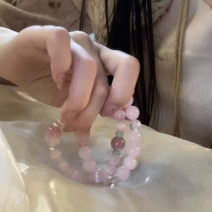Rose Quartz Bracelet, 8mm Natural Gemstone Love Stone Jewelry Anxiety Relief & Meditation Support Heart Chakra Balance Valentine’s Mother’s Day Gift for Her - color: Goddess Peony pink