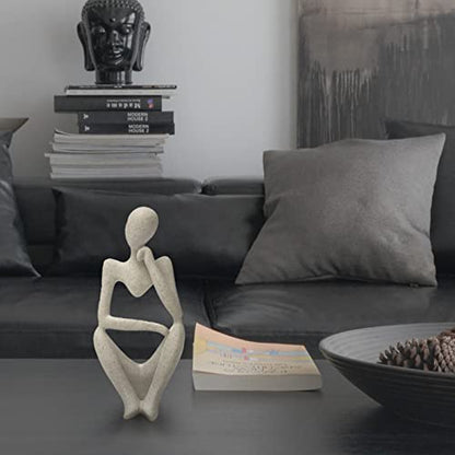 prosfalt Sandstone Resin Thinker Style Abstract Sculpture Statue Collectible Figurines Home Office Bookshelf Desktop Decor(Sandstone - Right Reverie) - color: Sandstone - Right Reverie