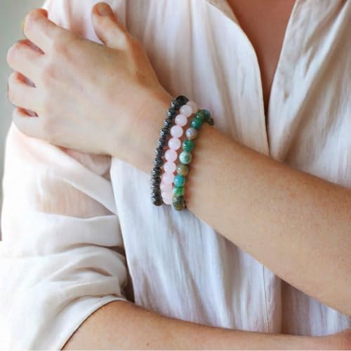 FIRAZIO 12PCS 6mm 8mm Gemstone Beaded Bracelets for Women Semi-Precious Natural Crystal Bracelets Round Beads Gemstones Stretch Bracelet Jewelry Gift - style: 8MM