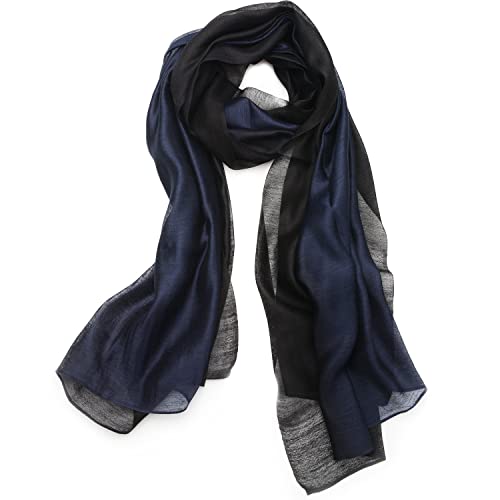 Cotton Silk Scarf Elegant Soft Wraps Color Shade Scarves for Women - color: Gradient - Dark Blue