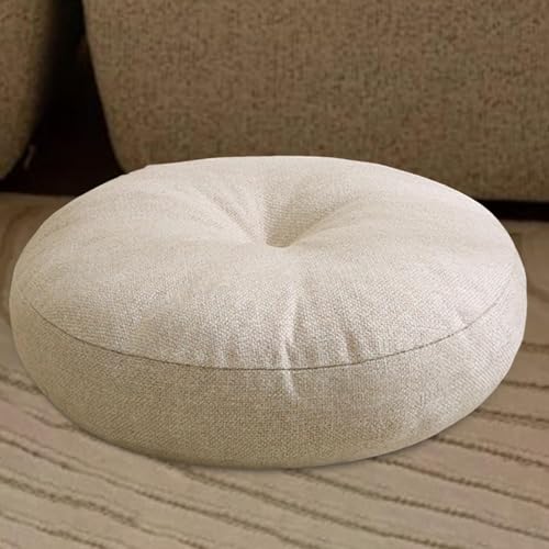 Meditation Cushion Round Floor Pillow Premium Cotton Linen Multifunctional 50x15cm for Tea Ceremony Chair Sofa Bedroom Office, Beige - color: Beige