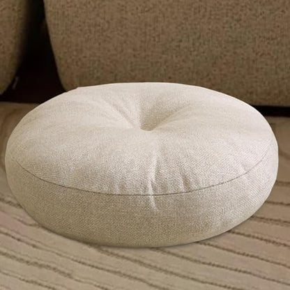 Meditation Cushion Round Floor Pillow Premium Cotton Linen Multifunctional 50x15cm for Tea Ceremony Chair Sofa Bedroom Office, Beige - color: Beige