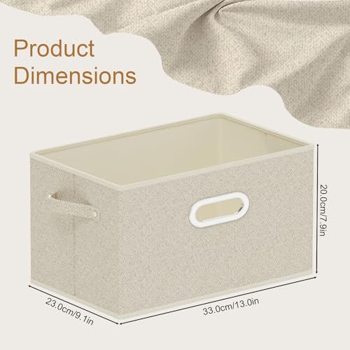 Open Storage Baskets, Collapsible Cube Bins, Fabric Container Organizer with Metal Handles, Boxes for Shelves, Closet, Living Room, 13x9.1x7.9in, Grey and Beige, 2 Pack
