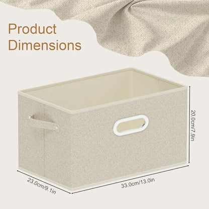 Open Storage Baskets, Collapsible Cube Bins, Fabric Container Organizer with Metal Handles, Boxes for Shelves, Closet, Living Room, 13x9.1x7.9in, Grey and Beige, 2 Pack