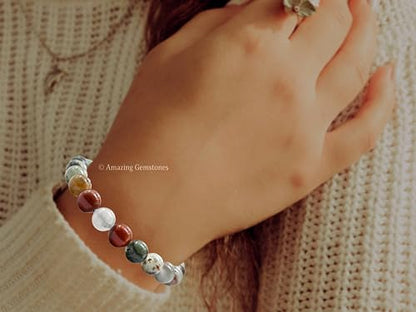 Amazing Gemstone Crystal Bracelet for Women Men's Gifts - Protection Healing Crystal Bracelet - 8mm Gemstone Beaded Stretchable Bracelet Pulseras Para Hombres Mujer Stocking Stuffers Mothers Day Gift (African Bloodstone) - color: African Bloodstone