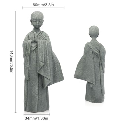 Stone Buddha Statue for Desk, Meditating Monk Statue with Praying Hands, Minimalist Sandstone, Exquisite Asian Zen Decor for Home/Office (5.3 Inch)