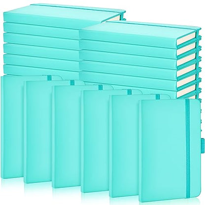 Laumoi Small Notebooks A6 Pocket Journals 3.5 x 5.5 Inch Small Leather Notebook Mini Ruled Lined Journal with Elastic Band Pen Holder Page Marker Ribbons(Light Blue,40 Pieces) - color: Light Blue