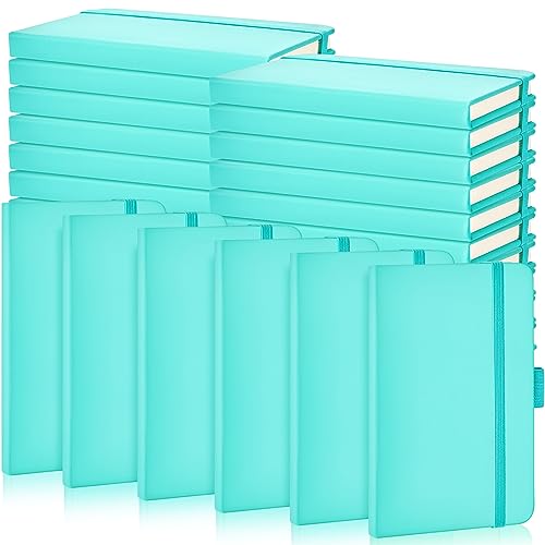 Laumoi Small Notebooks A6 Pocket Journals 3.5 x 5.5 Inch Small Leather Notebook Mini Ruled Lined Journal with Elastic Band Pen Holder Page Marker Ribbons(Light Blue,40 Pieces) - color: Light Blue