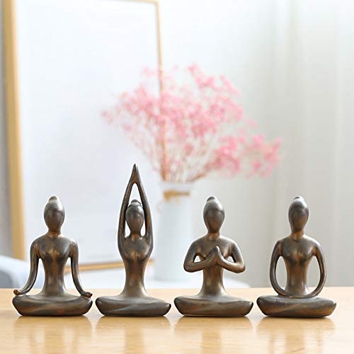 OwMell Lot of 4 Meditation Yoga Pose Statue Figurine Ceramic Yoga Figure Set Decor - Patina Gold - color: Patina Gold