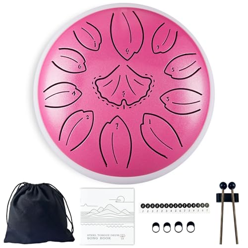 TUOKING Rain Drum for Outside Steel Tongue Drum 6 Inch 11 Notes C Key Handpan Drum for Adults and Beginners Sound Healing Musical Instrument for Meditation, Yoga, Music Lovers(Pink) - color: Pink, size: 6 Inch 11 Notes