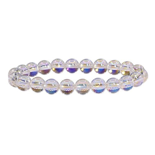 Keleny Semi Precious Crystal 6mm Round Beads Rock Yoga Stretch Bracelet 7 Inch Unisex Unisex - color: Aqua Aura Clear Crystal