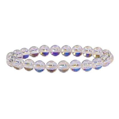 Keleny Semi Precious Crystal 6mm Round Beads Rock Yoga Stretch Bracelet 7 Inch Unisex Unisex - color: Aqua Aura Clear Crystal