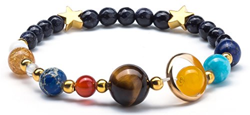 Fesciory Women Solar System Bracelet Universe Galaxy The Eight Planets Guardian Star Natural Stone Beads Bracelet Bangle Gifts - color: Blue Sandstone(Stretch)