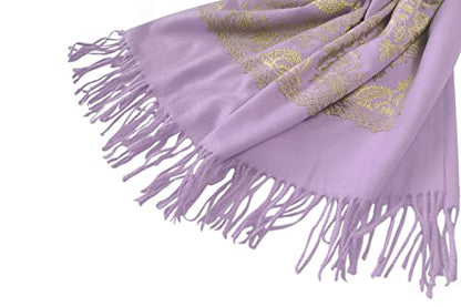 Urban CoCo Women's Embroidered Oversize Tassel Shawl Scarf Wraps for Women - color: #2-lavender