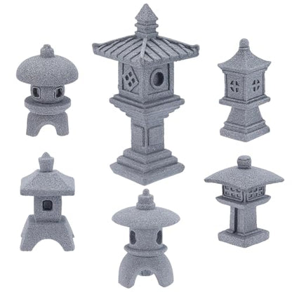 WEBEEDY 6 Styles Mini Sandstone Pagoda Lantern Statues Zen Garden Stone Decor Japanese Miniature Garden Decor for Home Office Terrarium Aquarium Outdoor Meditation Christmas Decoration