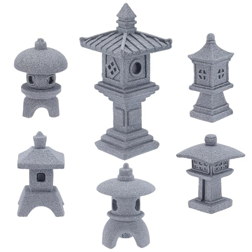 WEBEEDY 6 Styles Mini Sandstone Pagoda Lantern Statues Zen Garden Stone Decor Japanese Miniature Garden Decor for Home Office Terrarium Aquarium Outdoor Meditation Christmas Decoration